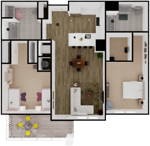 Floor plan for 2 beds, 2 baths, 1123 sqft